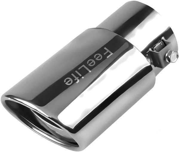 FeeLife Stainless Steel Car Exhaust Tail Pipe Tip, 2.5" Inlet 3.3" Outlet Chrome-Plated Finish Tailpipe Exhaust Tip, Adjustable Car Modification Tail Throat Tail Pipe for Most Cars (Silver, Straight)