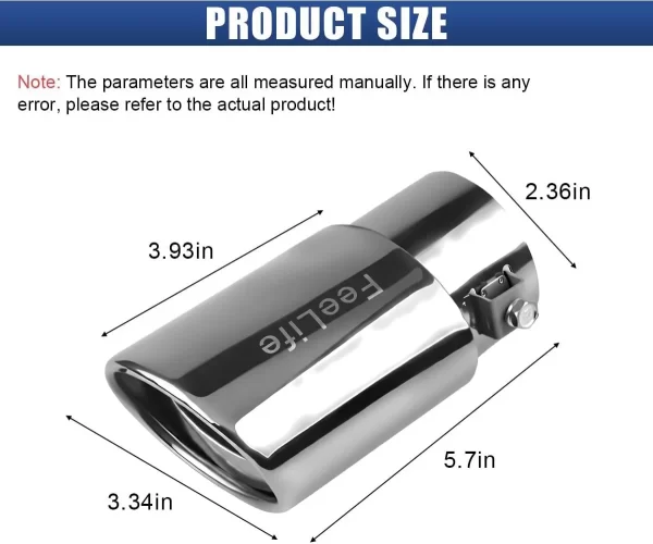 FeeLife Stainless Steel Car Exhaust Tail Pipe Tip, 2.5" Inlet 3.3" Outlet Chrome-Plated Finish Tailpipe Exhaust Tip, Adjustable Car Modification Tail Throat Tail Pipe for Most Cars (Silver, Straight)