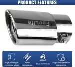 FeeLife Stainless Steel Car Exhaust Tail Pipe Tip, 2.5" Inlet 3.3" Outlet Chrome-Plated Finish Tailpipe Exhaust Tip, Adjustable Car Modification Tail Throat Tail Pipe for Most Cars (Silver, Straight)