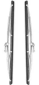 15" and 15" Classic Silver Wiper Blades (Pack of 2), 7mm Bayonet (Wiper Arm) Width for Classic Cars/Boat, Polished Stainless Steel Bayonet Type Wiper Blades, Vintage-Style